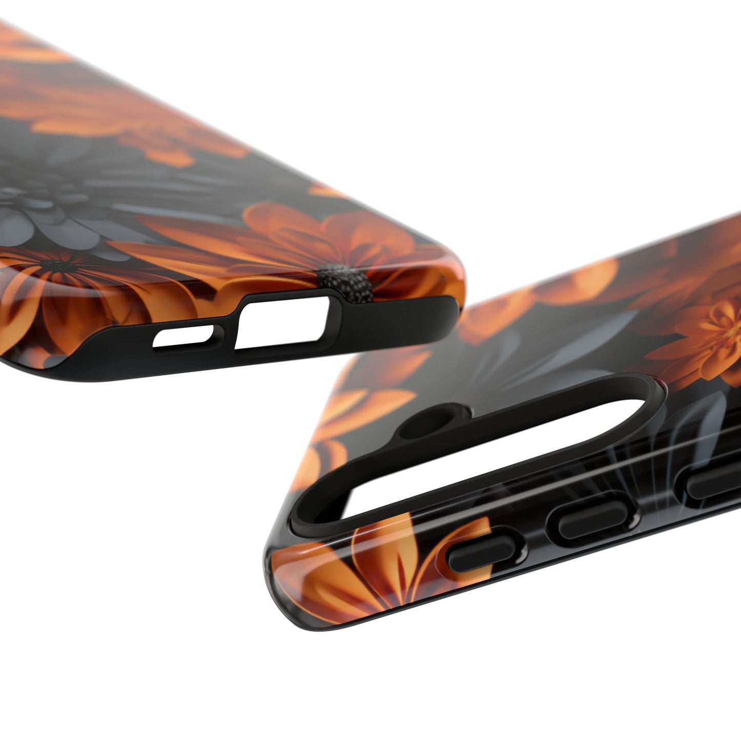 Orange & Black 3D Floral Mobile Case