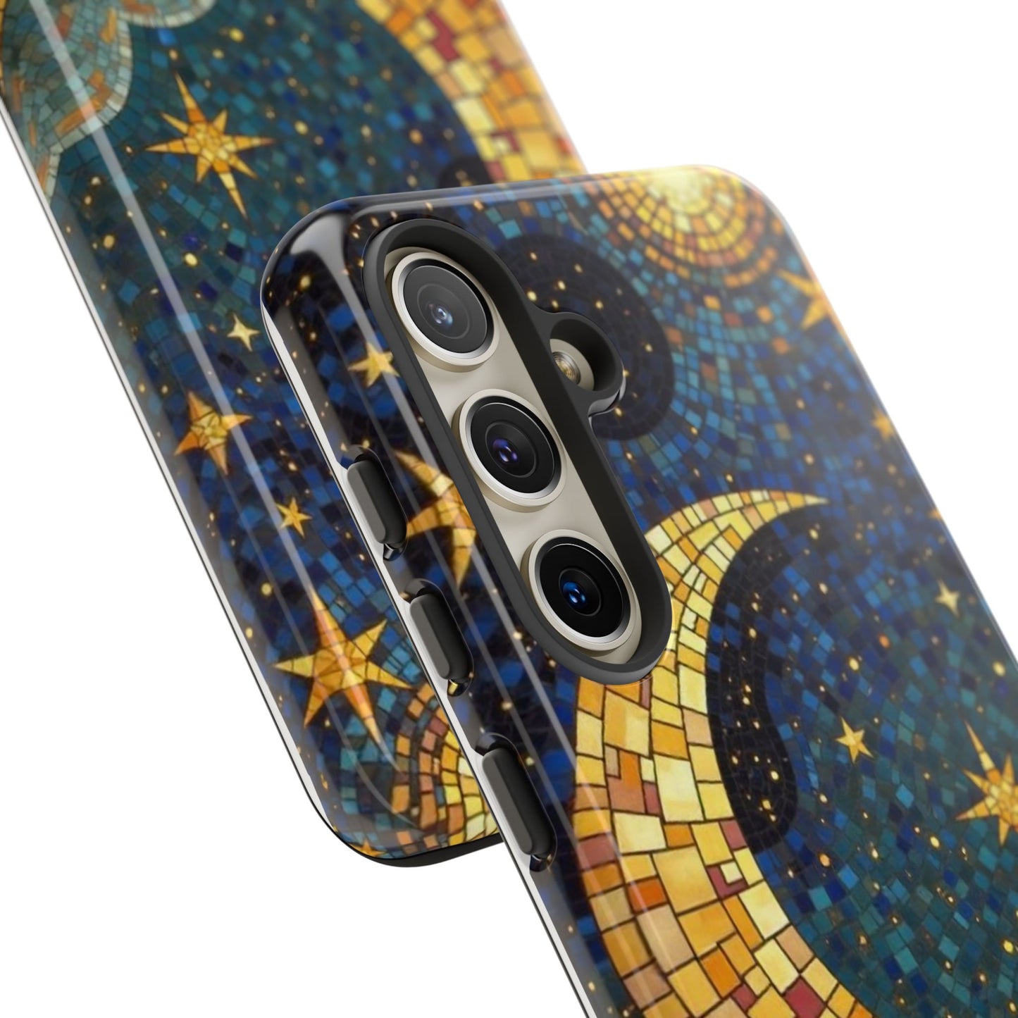Golden Crescent: Mosaic Moon and Starry Night