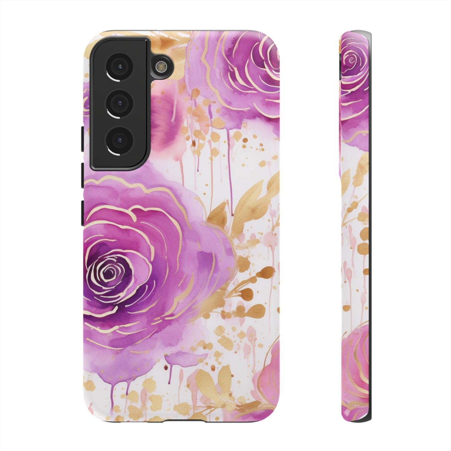 Elegant Purple-Gold Watercolor Rose Mobile Case