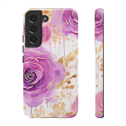 Elegant Purple-Gold Watercolor Rose Mobile Case