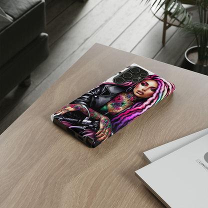 Neon Rebel – Vibrant Biker Queen Mobile Cover