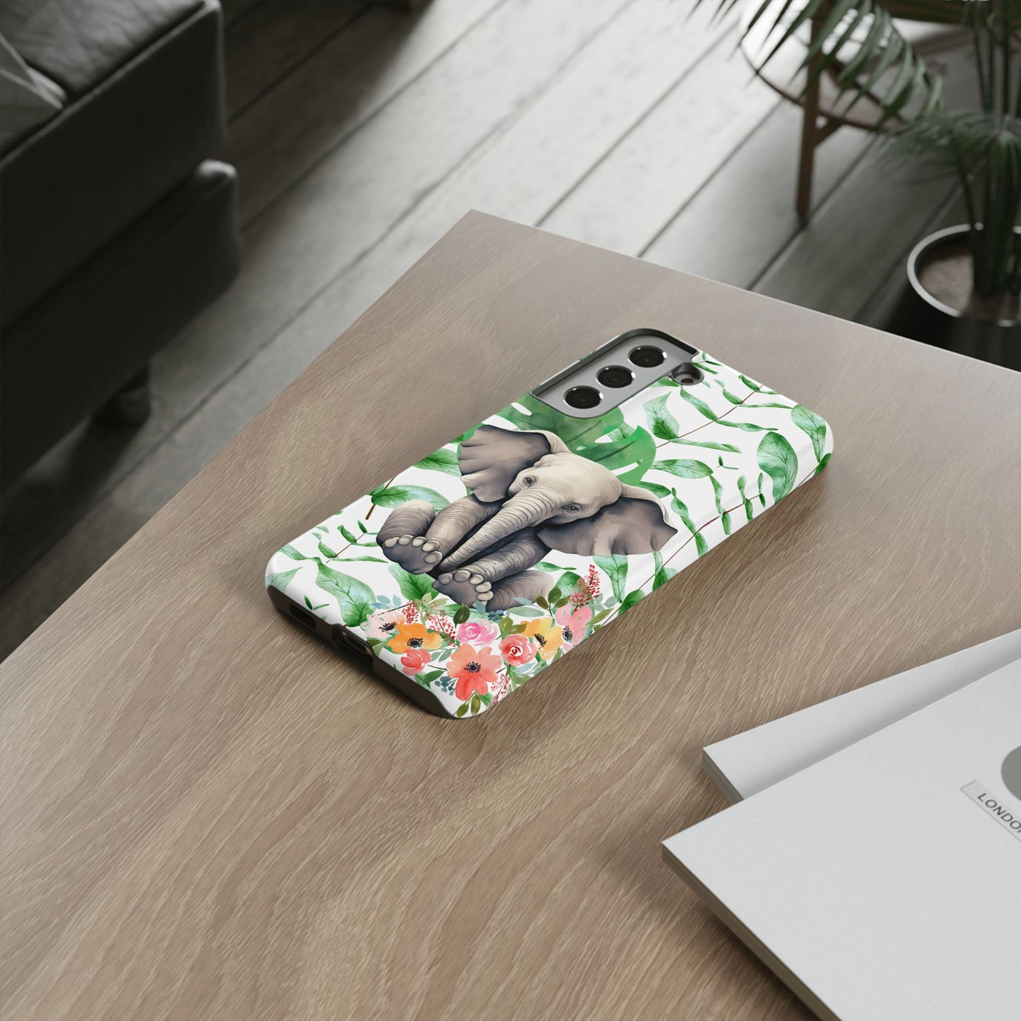 Cute Baby Elephant Mobile Cover – Floral & Tropical Aesthetic