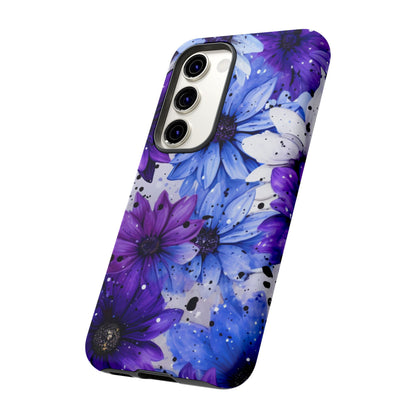 Blue & Purple Floral Splash Mobile Cover – Elegant Artistic Flowers