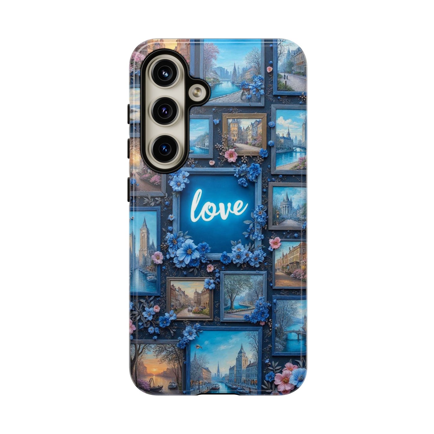 Blue Floral Love Frame Phone Case