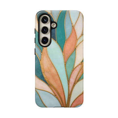 Geometric Leaves: Teal, Peach, and Gold Harmony