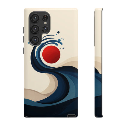Red Sun Wave – Minimalist Abstract Ocean Case for iPhone, Google Pixel, Samsung