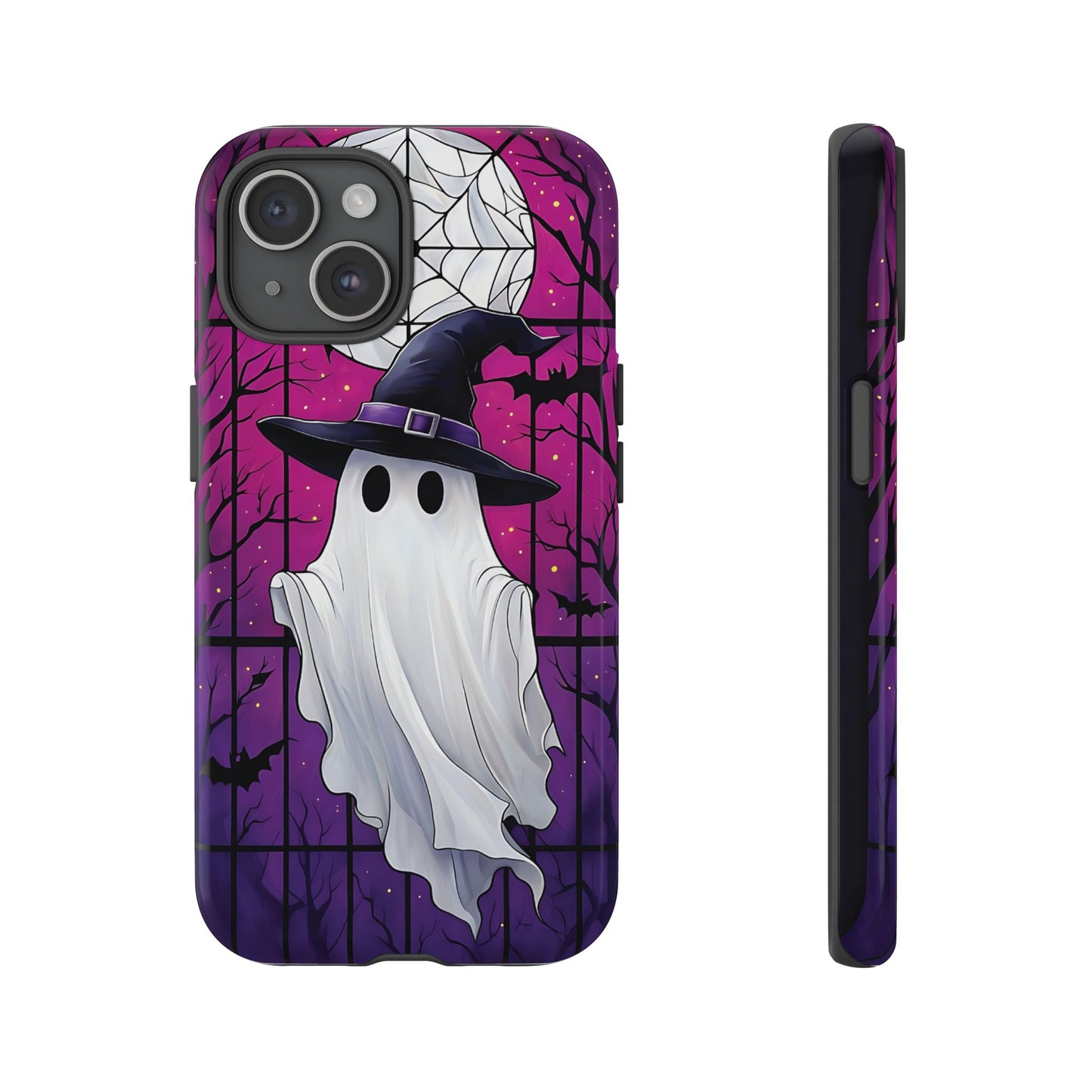Stylized Halloween Illustration of a Ghost in Stained Glass  phone case design.