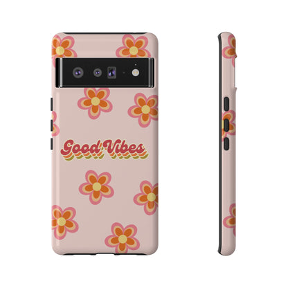 Retro Floral "Good Vibes" Phone Case – Vintage Aesthetic for iPhone, Samsung & Google Pixel