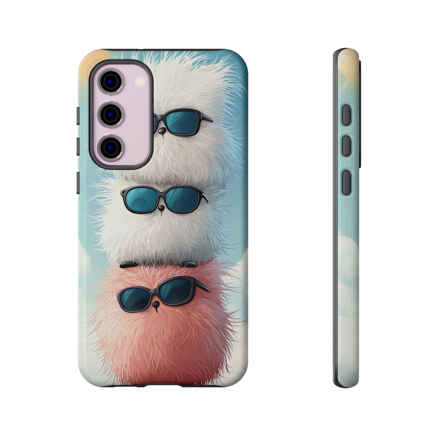 Fluffy Stack Anime Phone Case – Cute Kawaii Furry Creatures with Sunglasses, iPhone, Samsung & Google Pixel Case