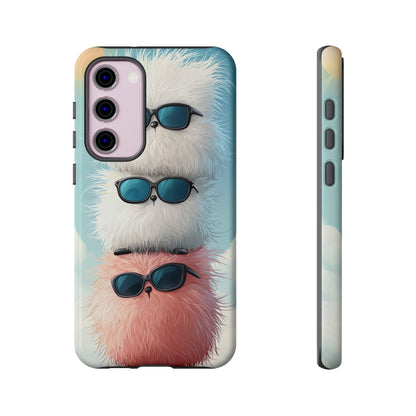Fluffy Stack Anime Phone Case – Cute Kawaii Furry Creatures with Sunglasses, iPhone, Samsung & Google Pixel Case