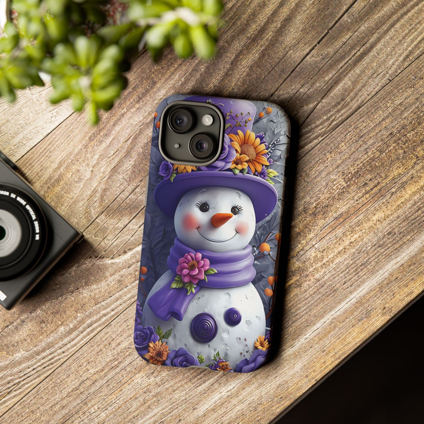 Cheerful Snowman With Colorful Floral Hat And Scarf phone case design