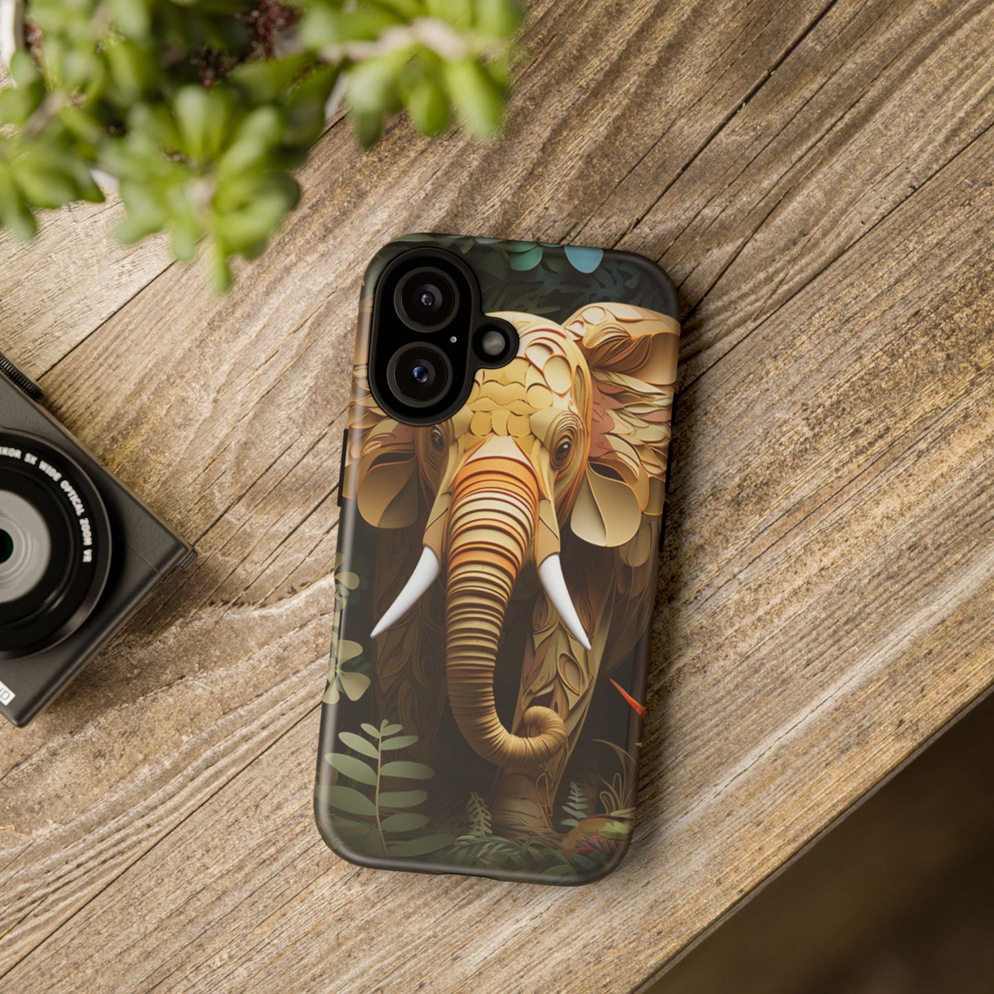 Golden Jungle Elephant Mobile Cover – Intricate Paper Art Design