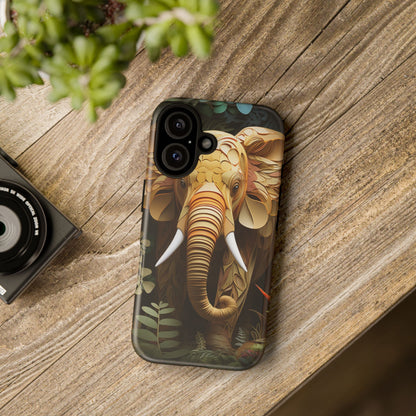 Golden Jungle Elephant Mobile Cover – Intricate Paper Art Design