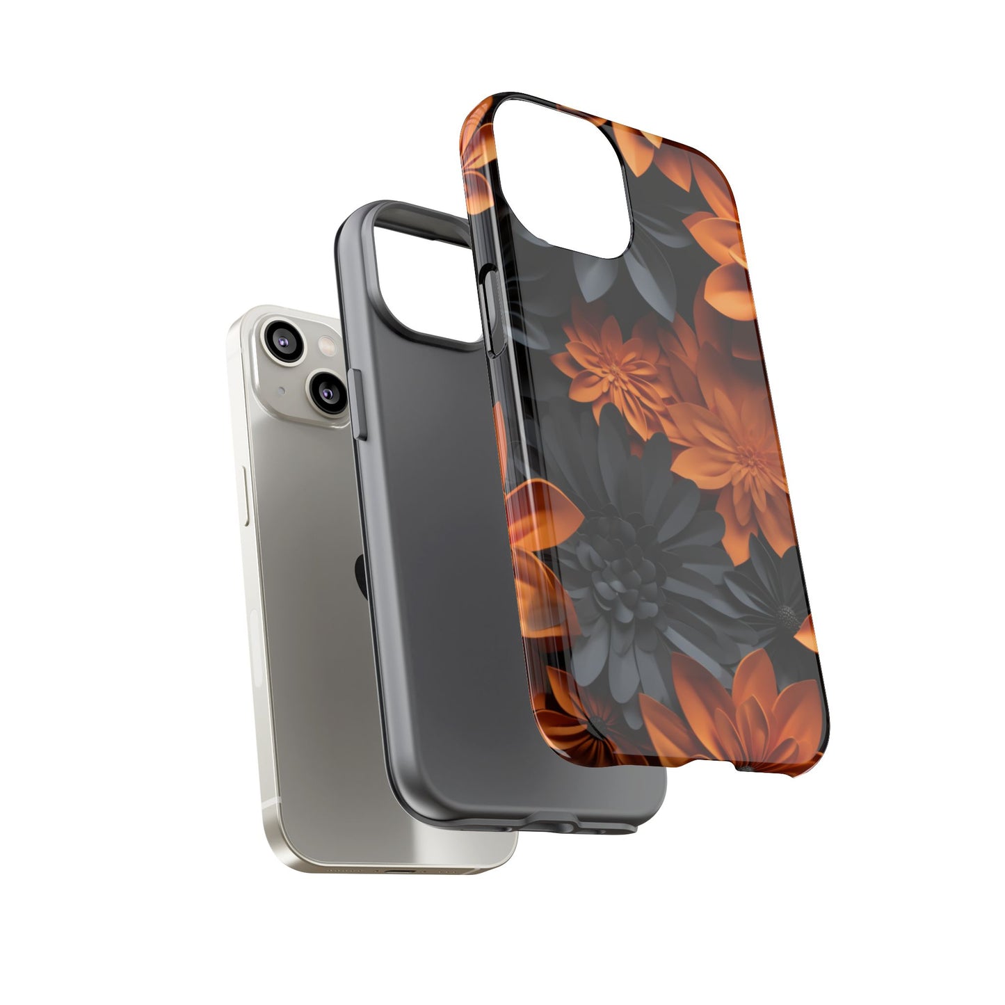 Orange & Black 3D Floral Mobile Case