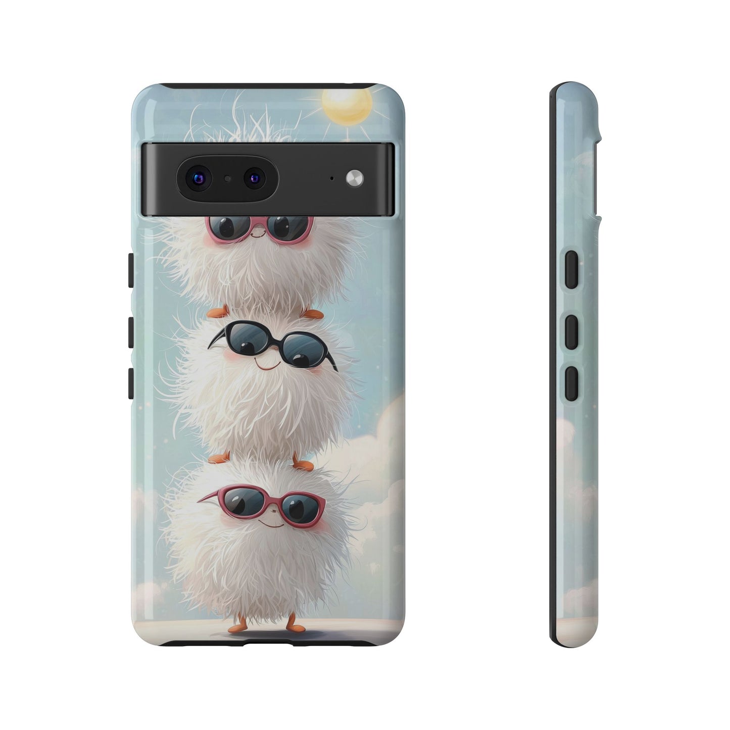 Fluffy Anime Phone Case – Cute Kawaii Fuzzy Creatures, Aesthetic Pastel Art, Soft Cloudy Background, iPhone, Samsung & Google Pixel Case