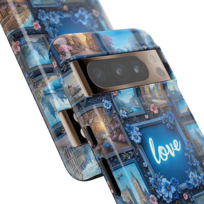 Blue Floral Love Frame Phone Case