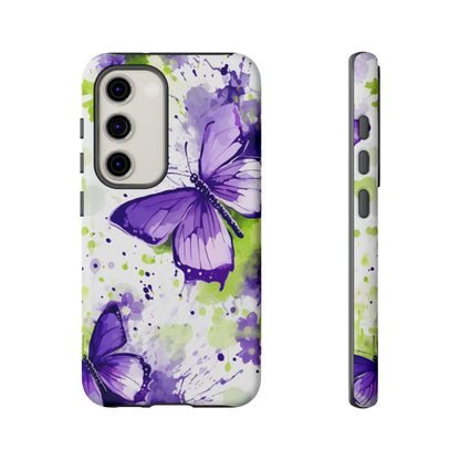 Vibrant Purple Butterfly Splash Mobile Cover – Artistic Green & Violet Aesthetic
