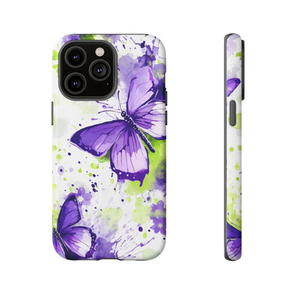 Vibrant Purple Butterfly Splash Mobile Cover – Artistic Green & Violet Aesthetic