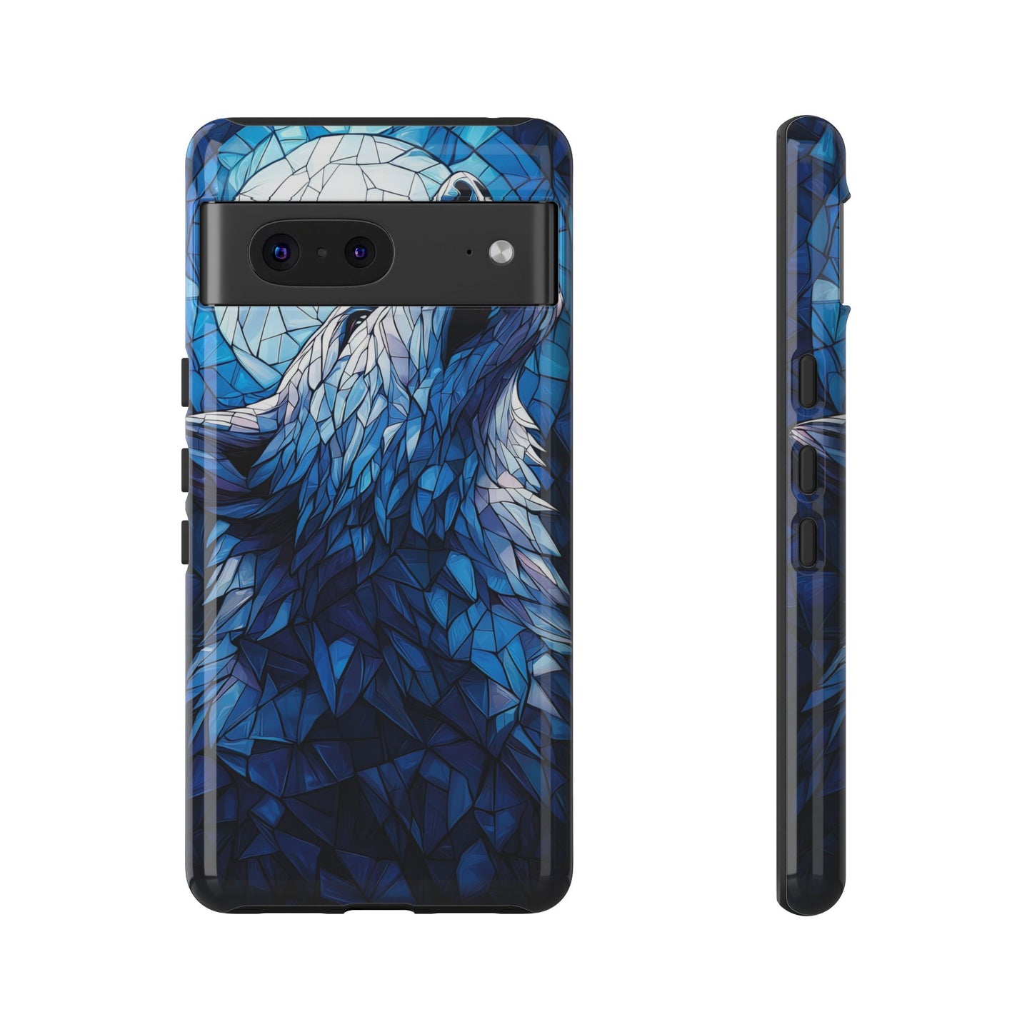 Mystic Moon Wolf – Stained Glass Mosaic Phone Case for iPhone, Samsung & Pixel