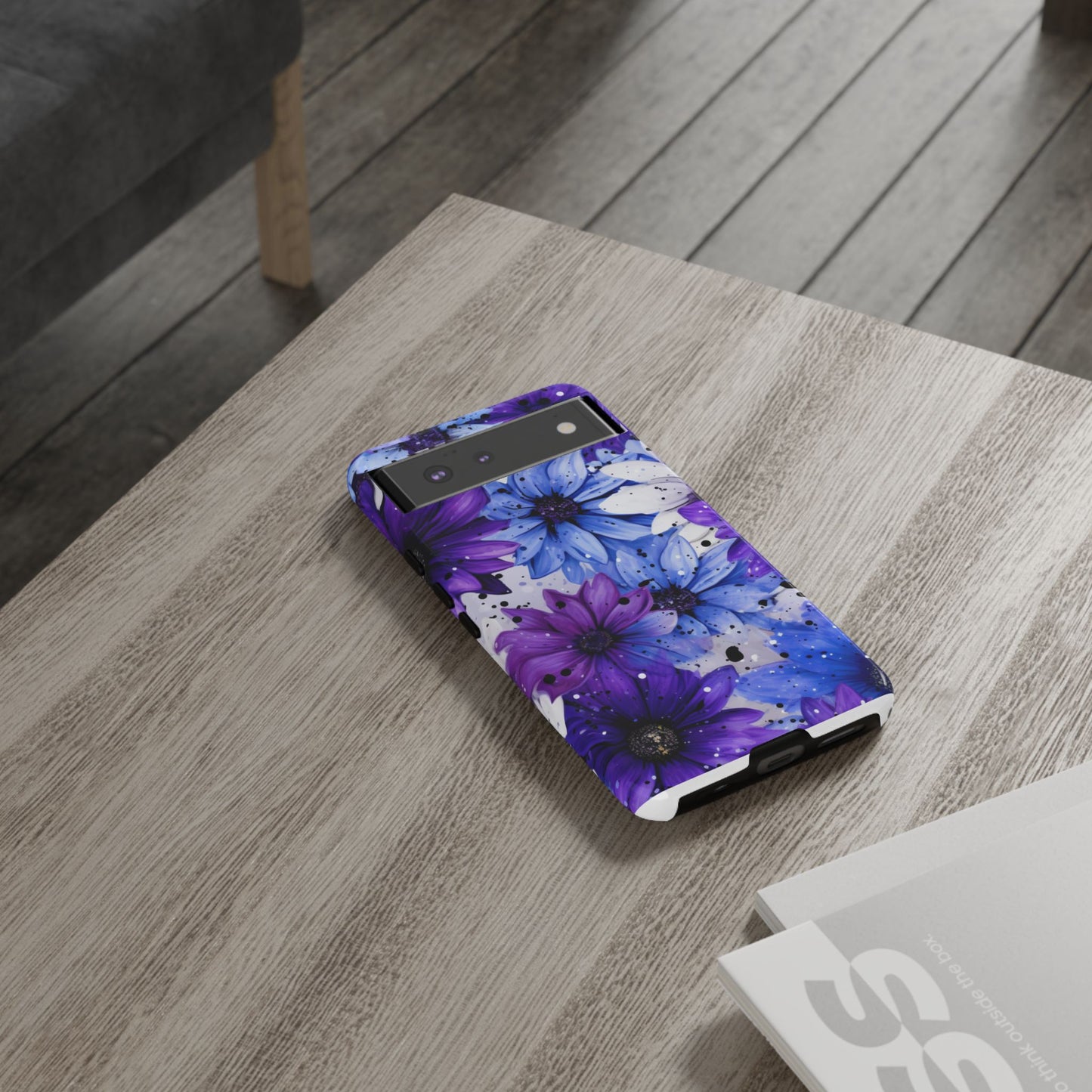 Blue & Purple Floral Splash Mobile Cover – Elegant Artistic Flowers