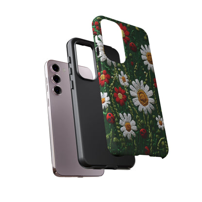 Knitted Pattern With Diamonds And Festive Motifs On Navy phone case design.