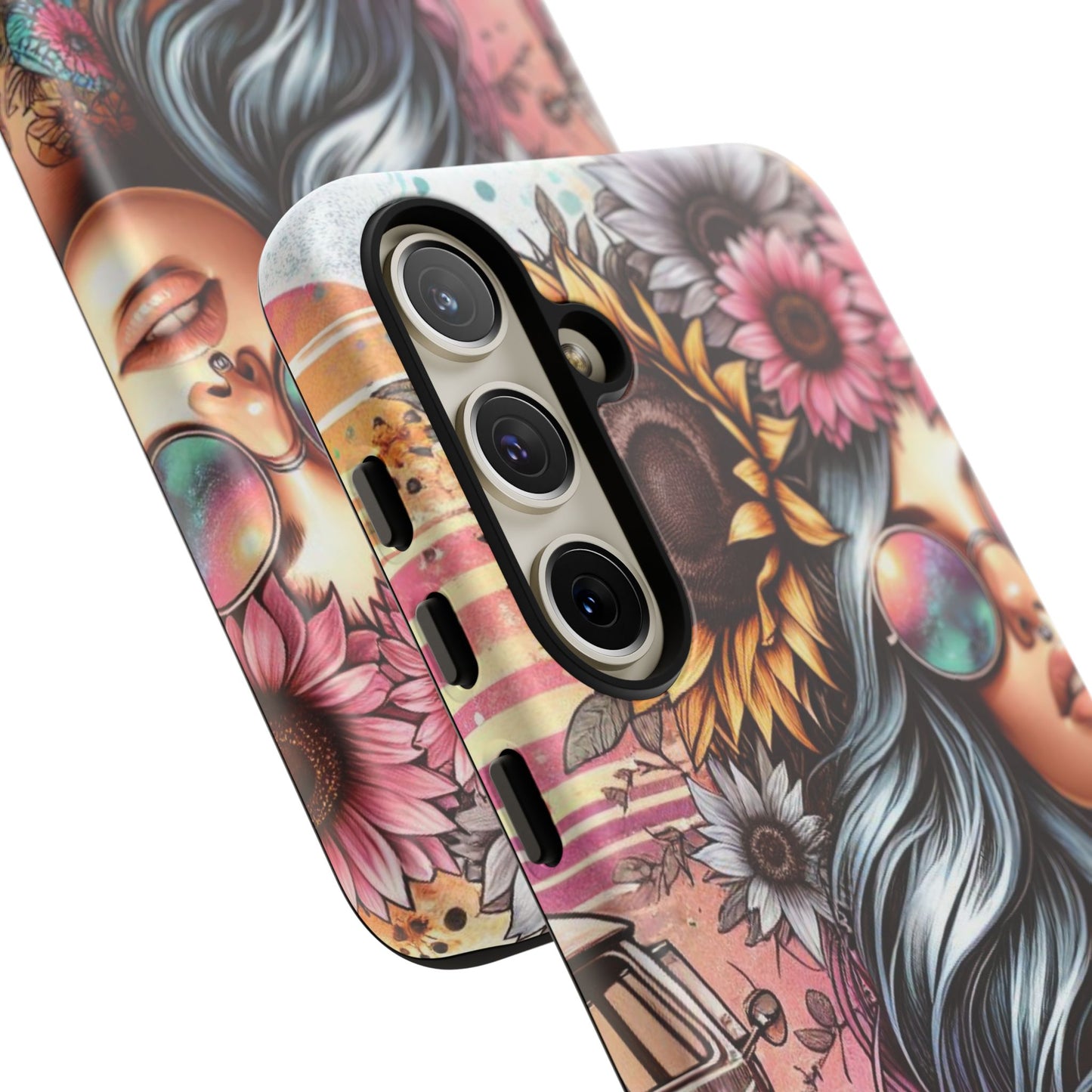 Retro Boho Wanderer – Sunflower Hippie Van Mobile Cover