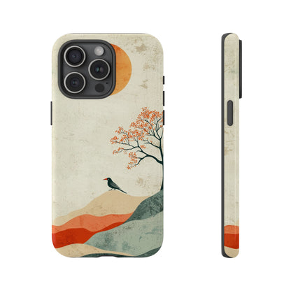 Crimson Solitude: A Minimalist Landscape Phone Case for iPhone, Samsung & Pixel