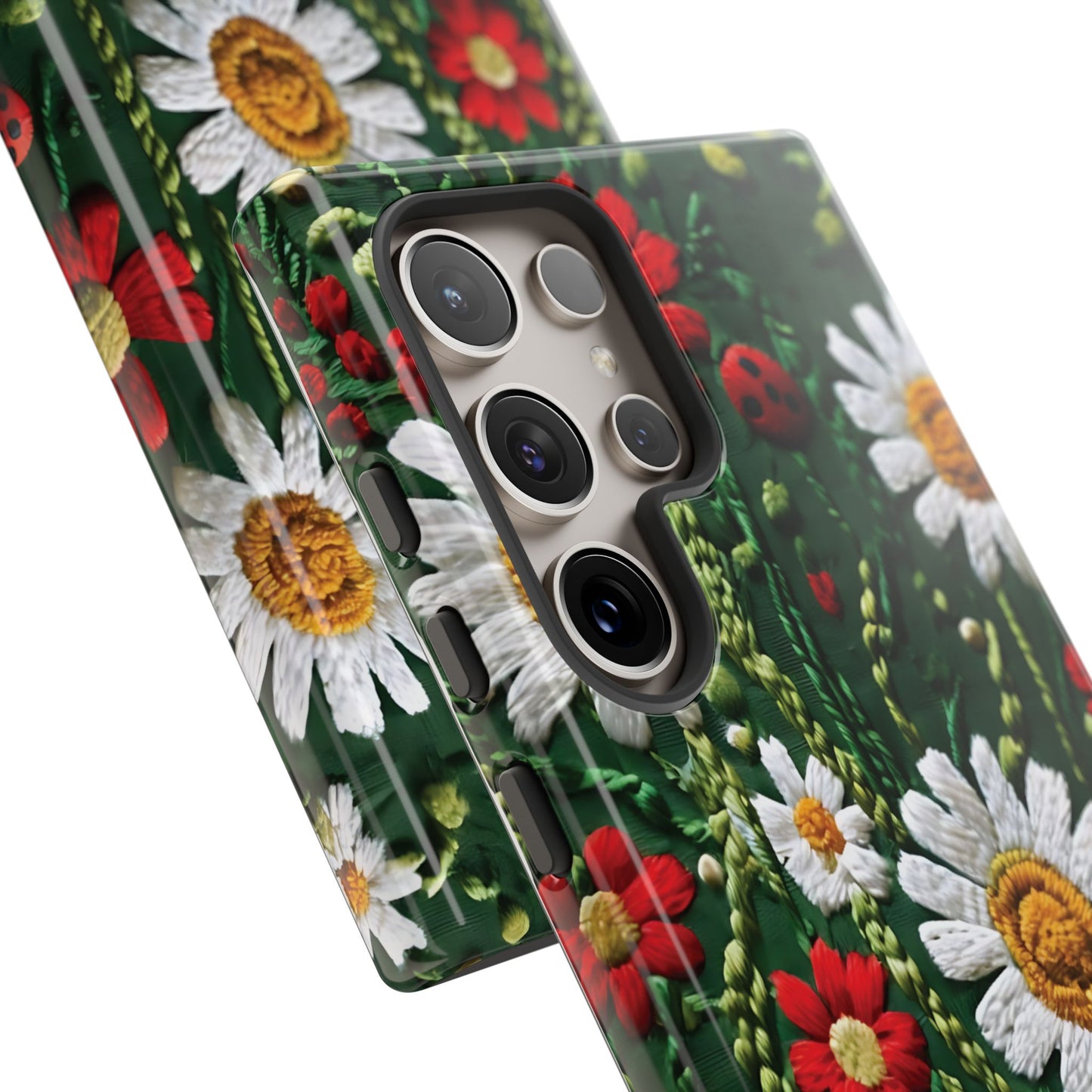 Knitted Pattern With Diamonds And Festive Motifs On Navy phone case design.