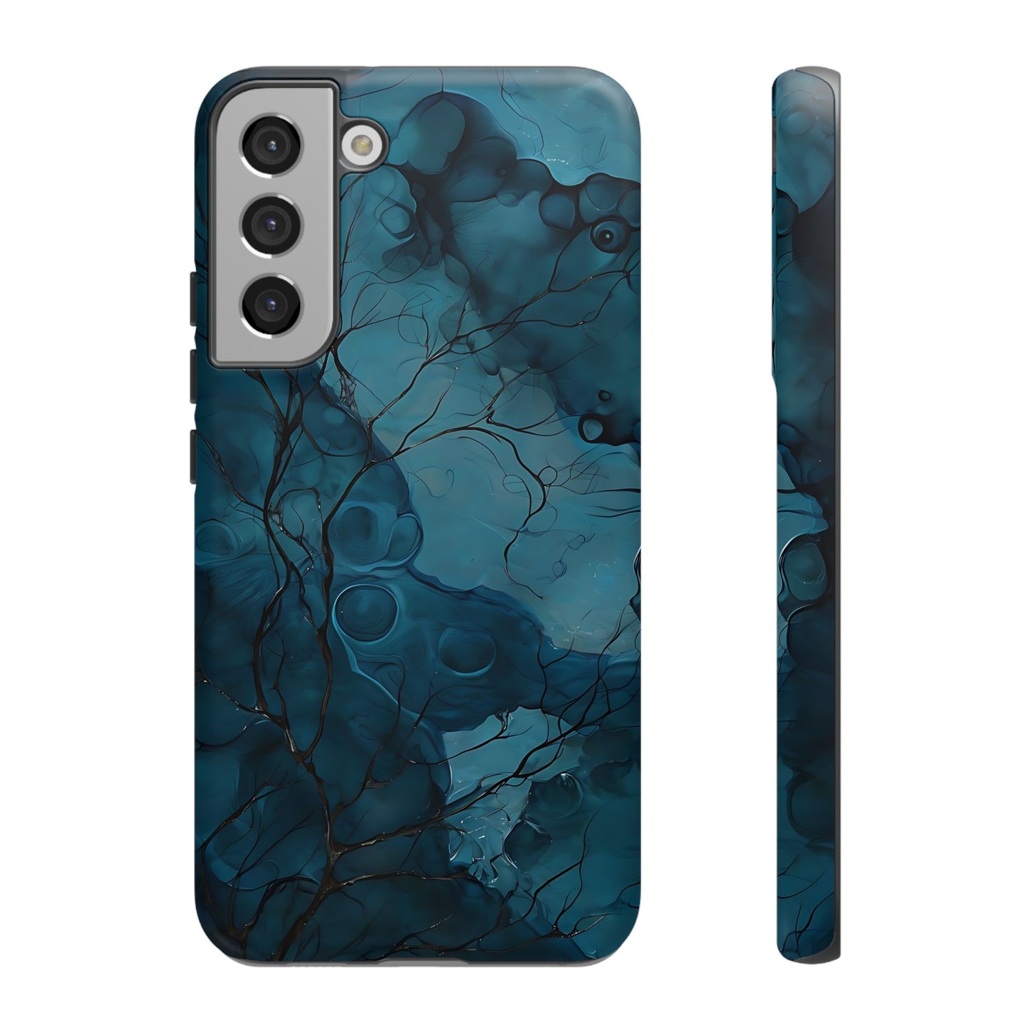 Surreal Abstract Digital Art With Deep Teal And Navy Hues phone case design
