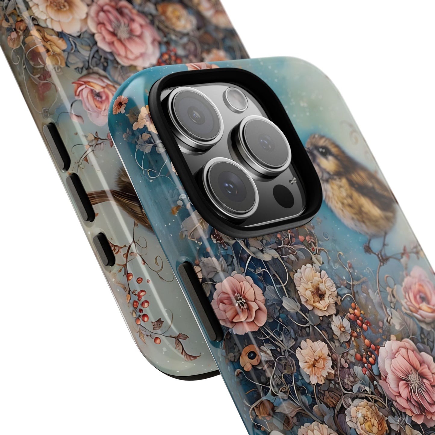 Whimsical Bird Surrounded By Lush Flowers In Dreamlike Setting phone case design