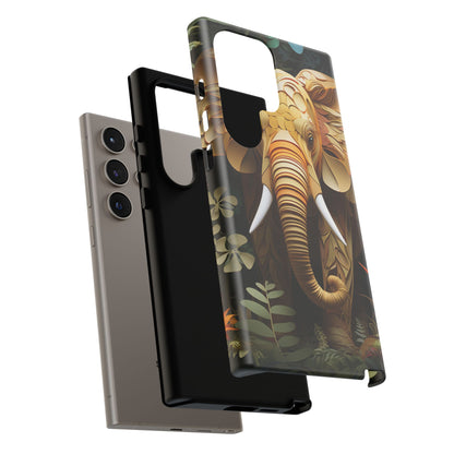 Golden Jungle Elephant Mobile Cover – Intricate Paper Art Design