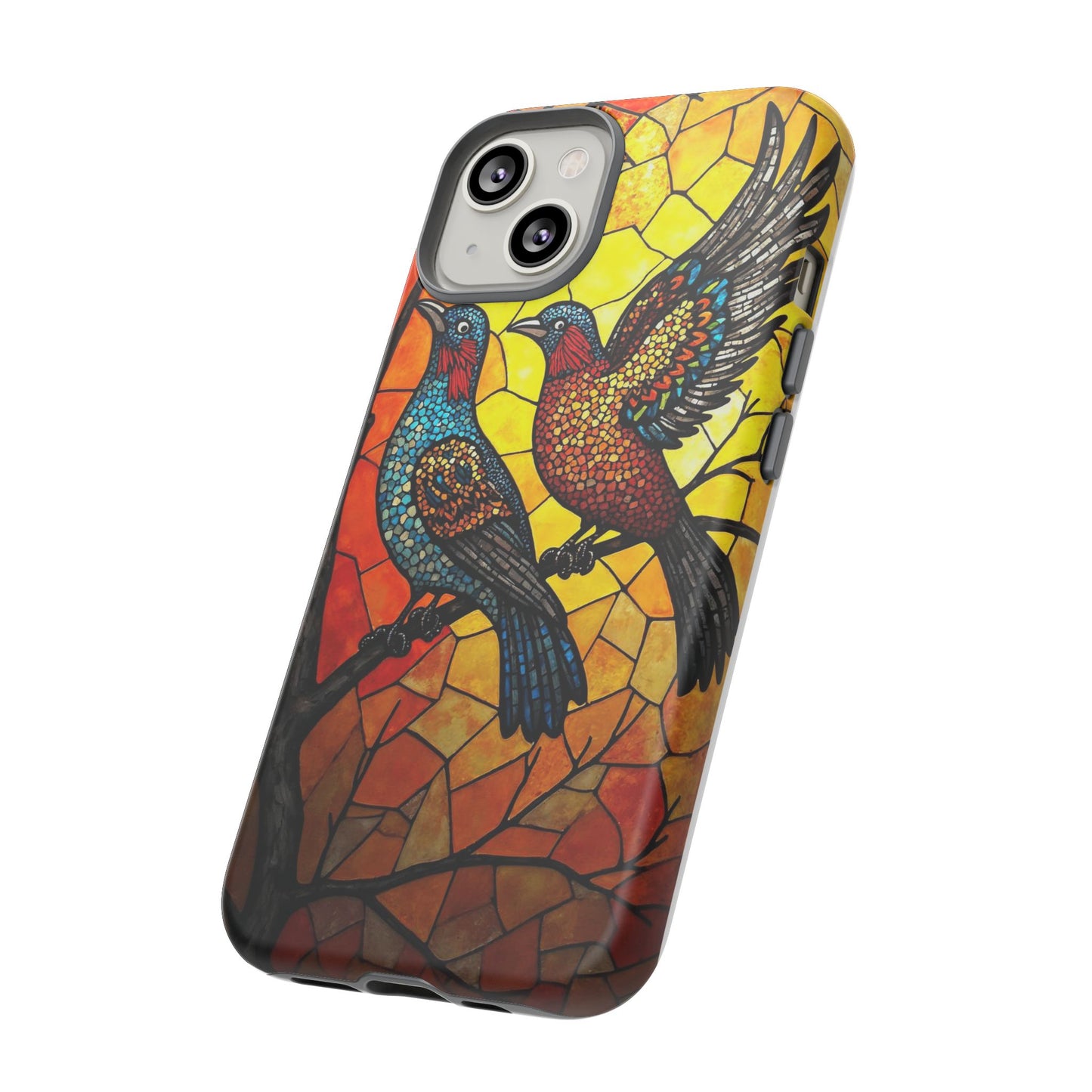 Vibrant Hummingbirds with Stained Glass Charm
