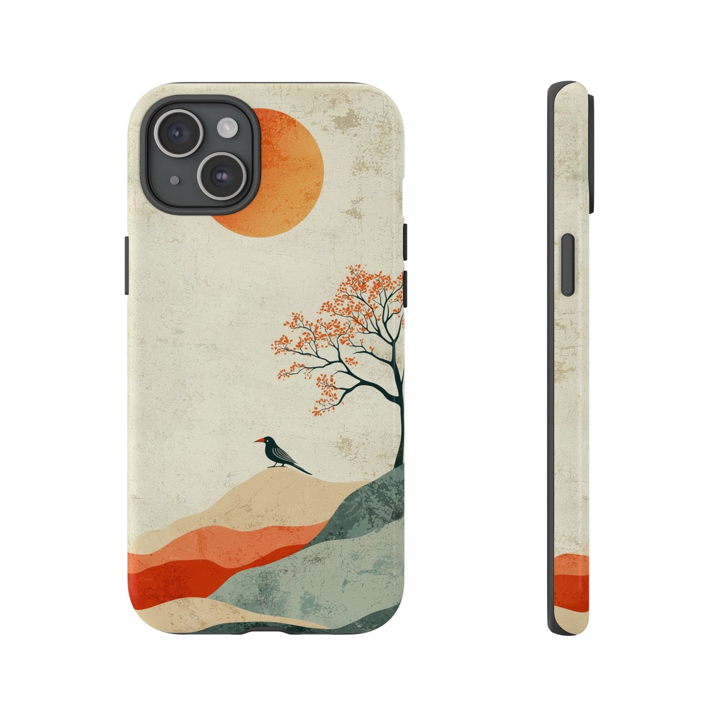 Crimson Solitude: A Minimalist Landscape Phone Case for iPhone, Samsung & Pixel