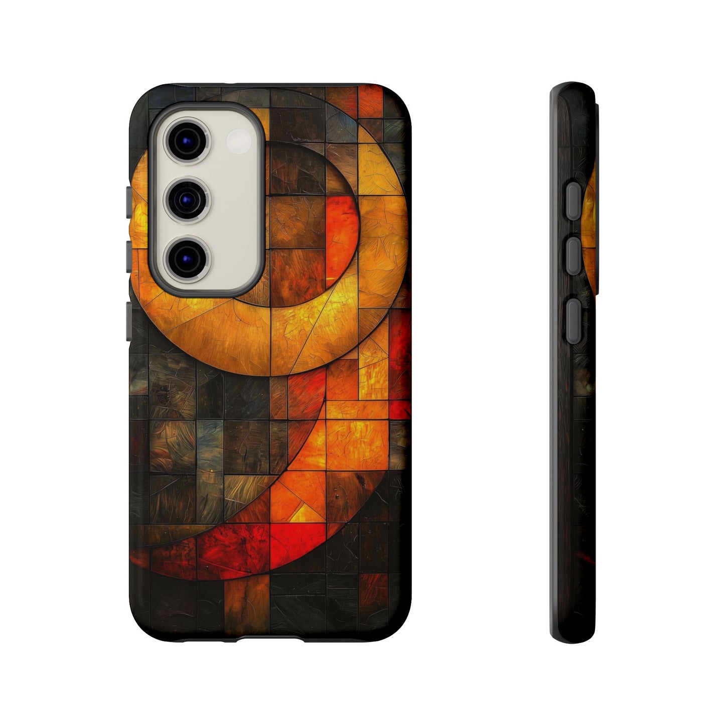 Inferno Spiral – Geometric Stained Glass Art Phone Case for iPhone, Samsung & Pixel