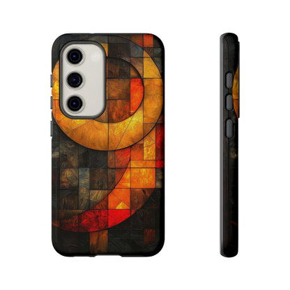 Inferno Spiral – Geometric Stained Glass Art Phone Case for iPhone, Samsung & Pixel
