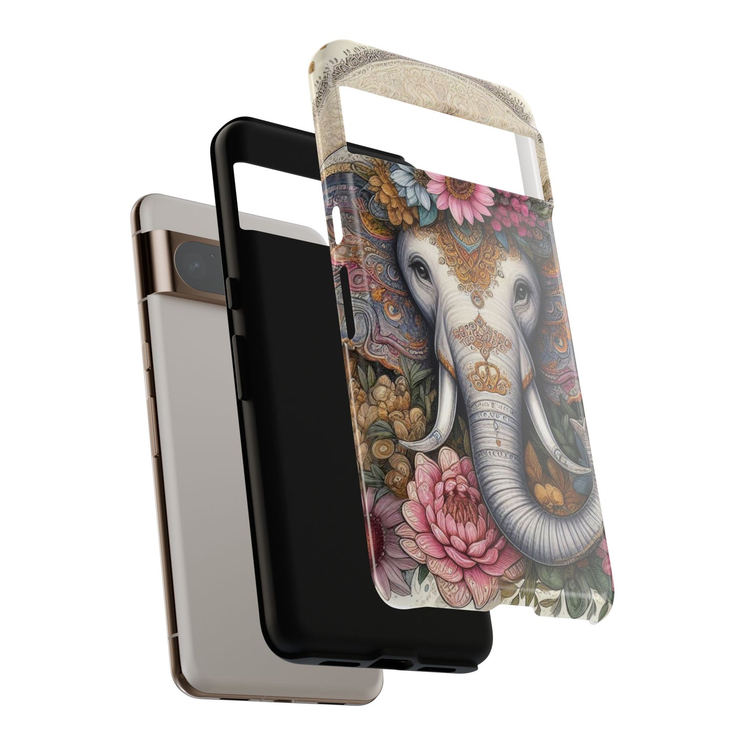 Elegant Floral Elephant Mobile Cover – Royal Mandala Art