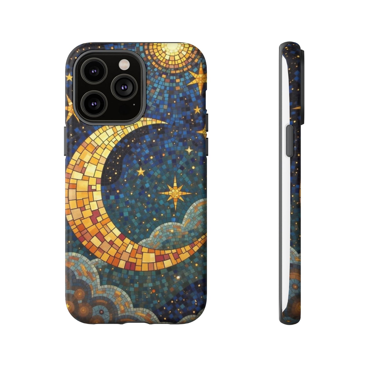 Golden Crescent: Mosaic Moon and Starry Night