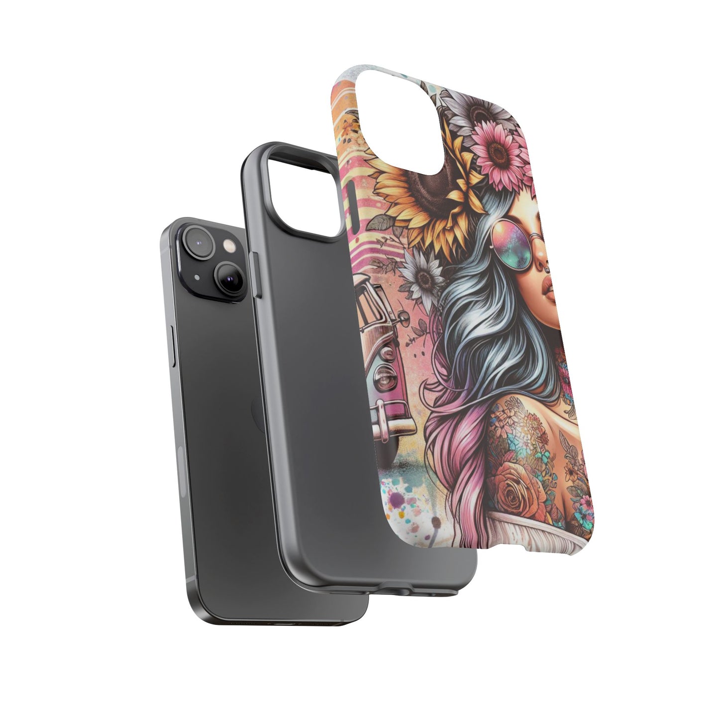 Retro Boho Wanderer – Sunflower Hippie Van Mobile Cover