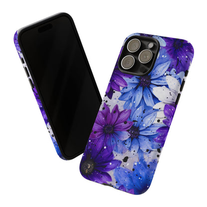 Blue & Purple Floral Splash Mobile Cover – Elegant Artistic Flowers