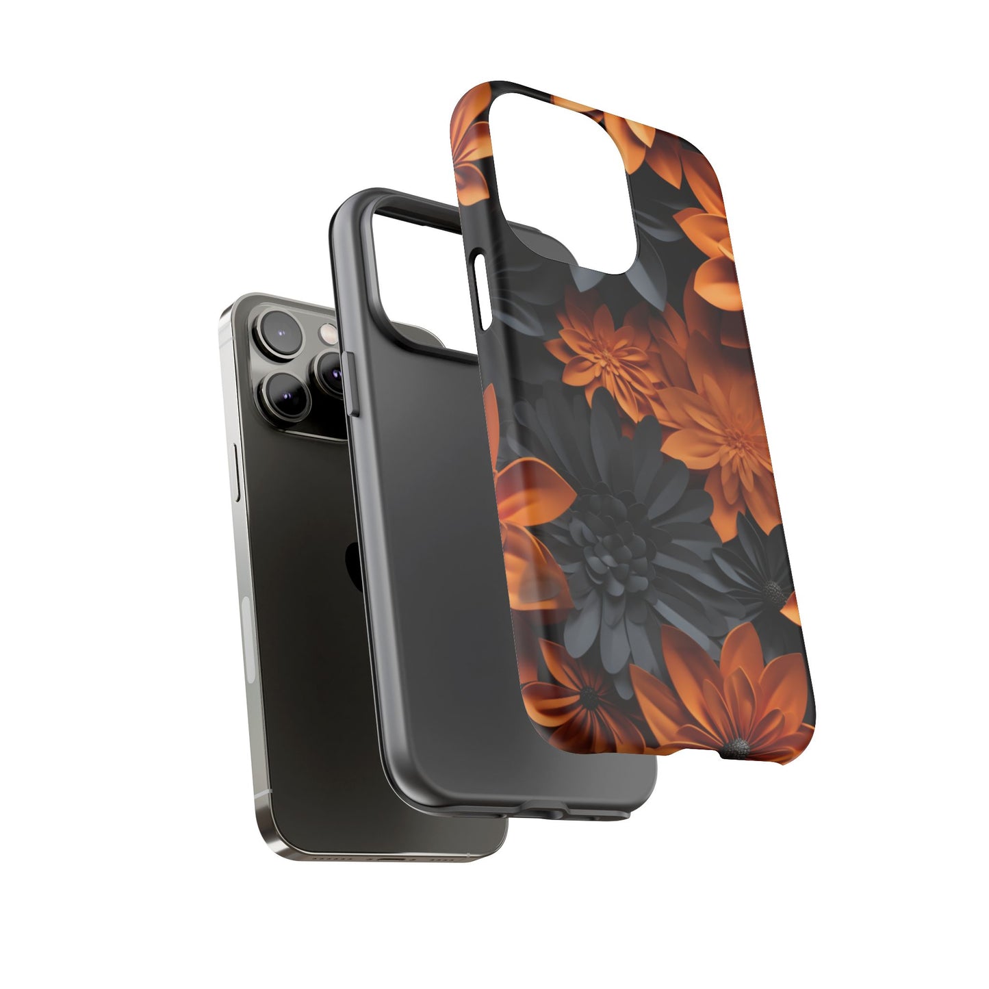 Orange & Black 3D Floral Mobile Case