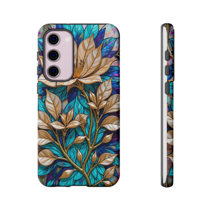 Majestic Golden Blossoms on Mosaic Blue Splendor