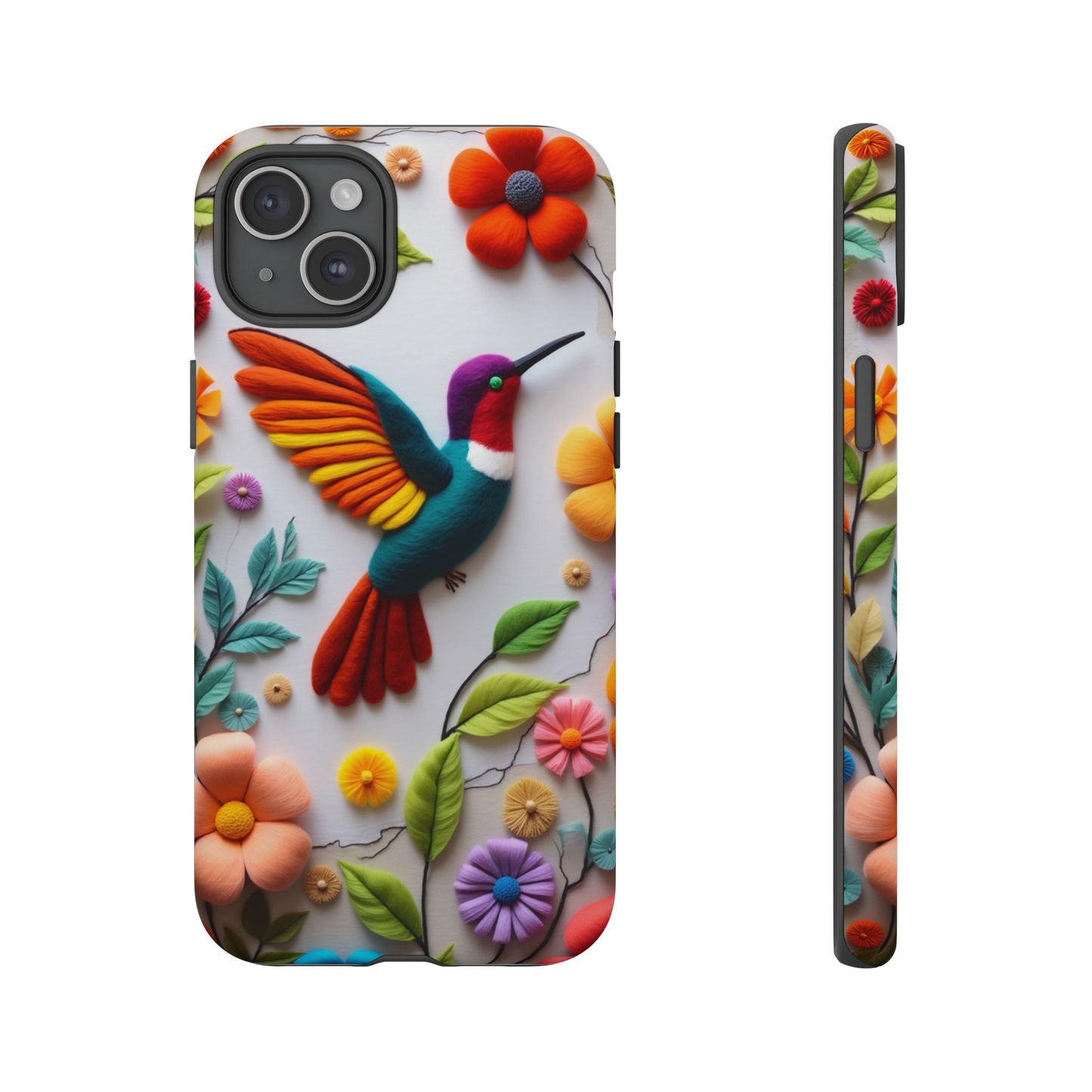 Embroidered Hummingbird with Floral Design | Nature's Elegant Stitch | iPhone 16 Pro