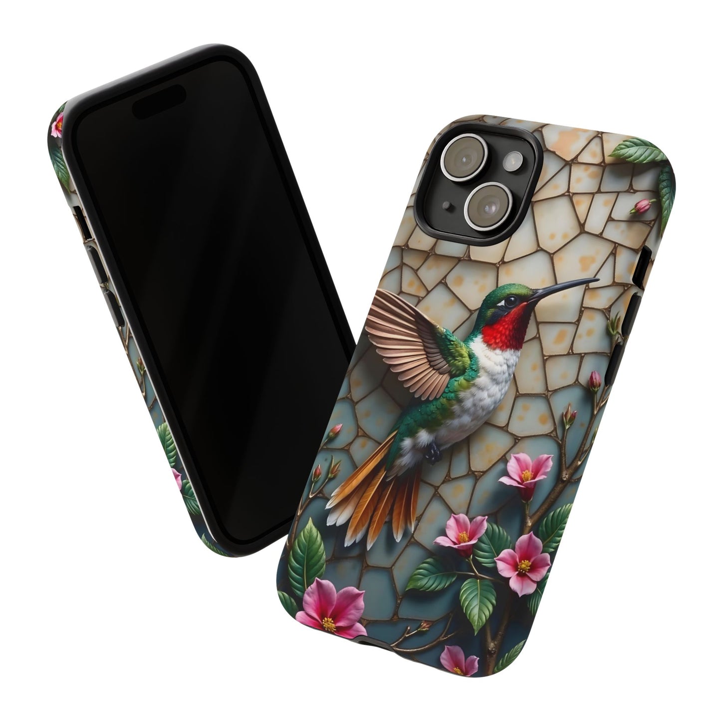 Vivid Hummingbird with Blossoming Branches | Artistic Mosaic Style