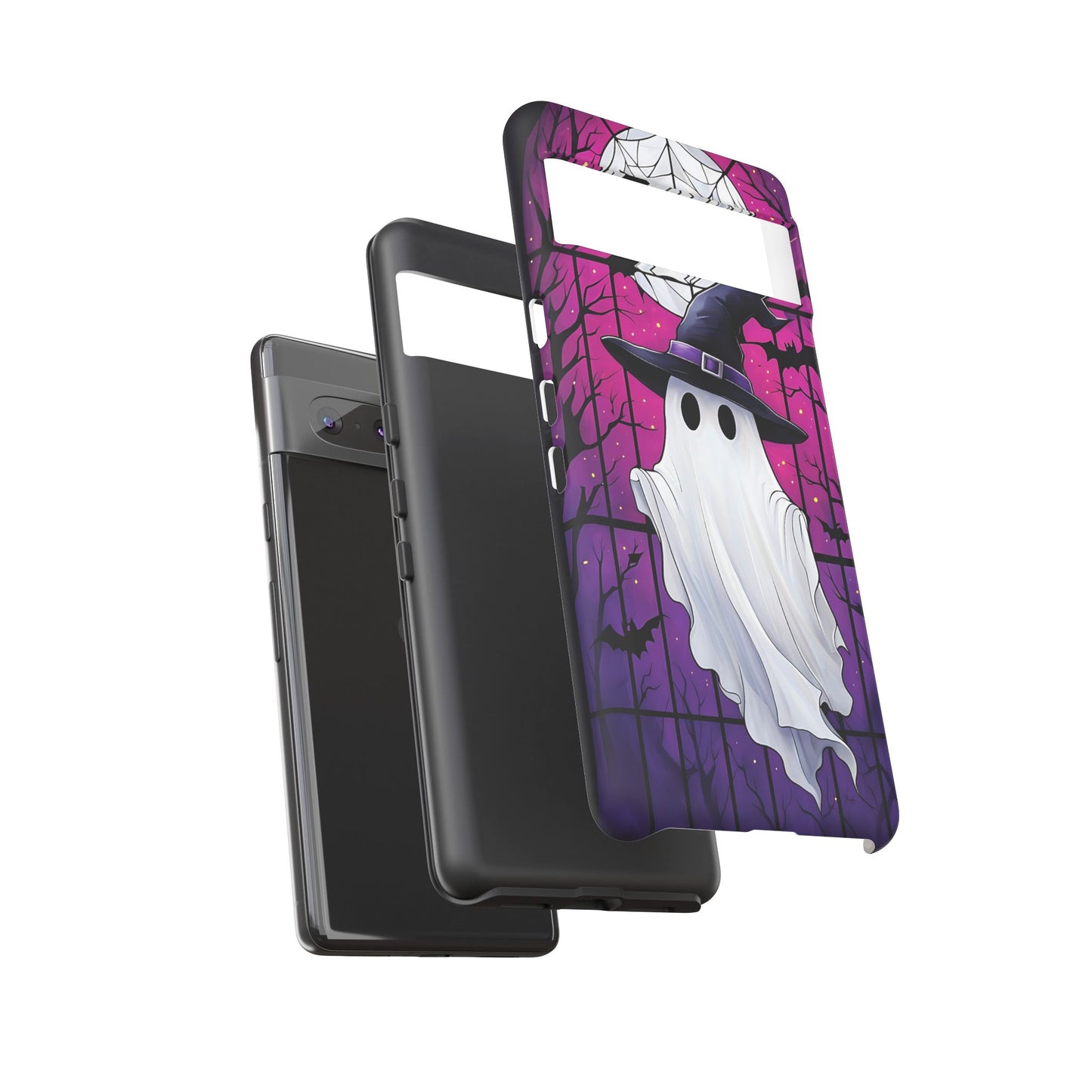 Stylized Halloween Illustration of a Ghost in Stained Glass  phone case design.