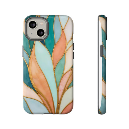 Geometric Leaves: Teal, Peach, and Gold Harmony