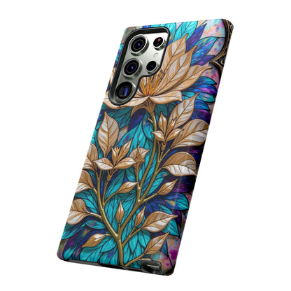 Majestic Golden Blossoms on Mosaic Blue Splendor