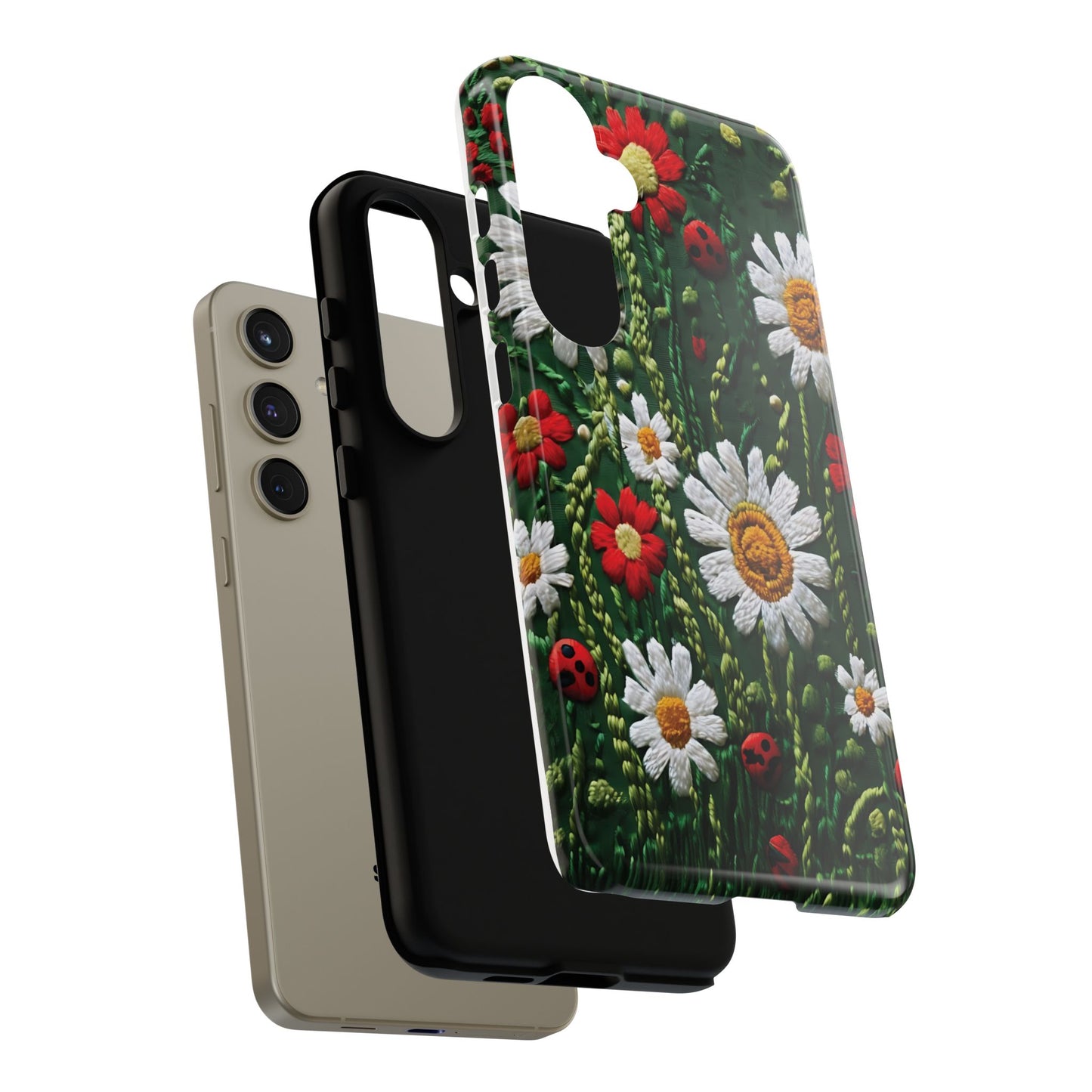 Knitted Pattern With Diamonds And Festive Motifs On Navy phone case design.