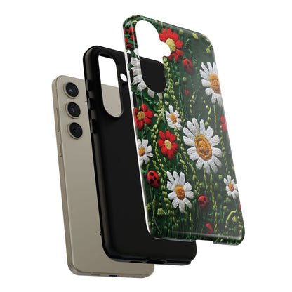 Knitted Pattern With Diamonds And Festive Motifs On Navy phone case design.