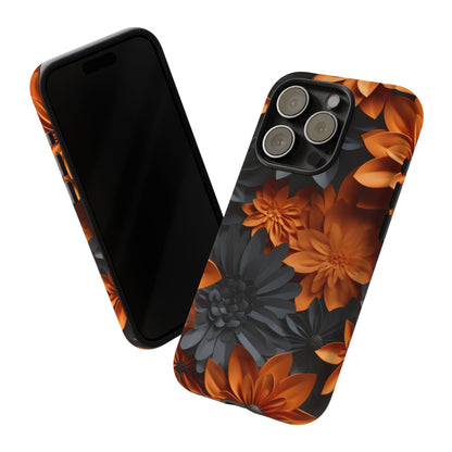 Orange & Black 3D Floral Mobile Case