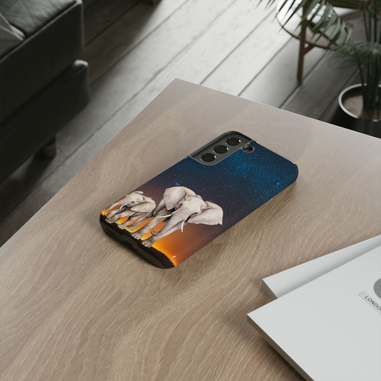 Starry Safari Elephant Family Mobile Cover – Cosmic Wildlife Aesthetic